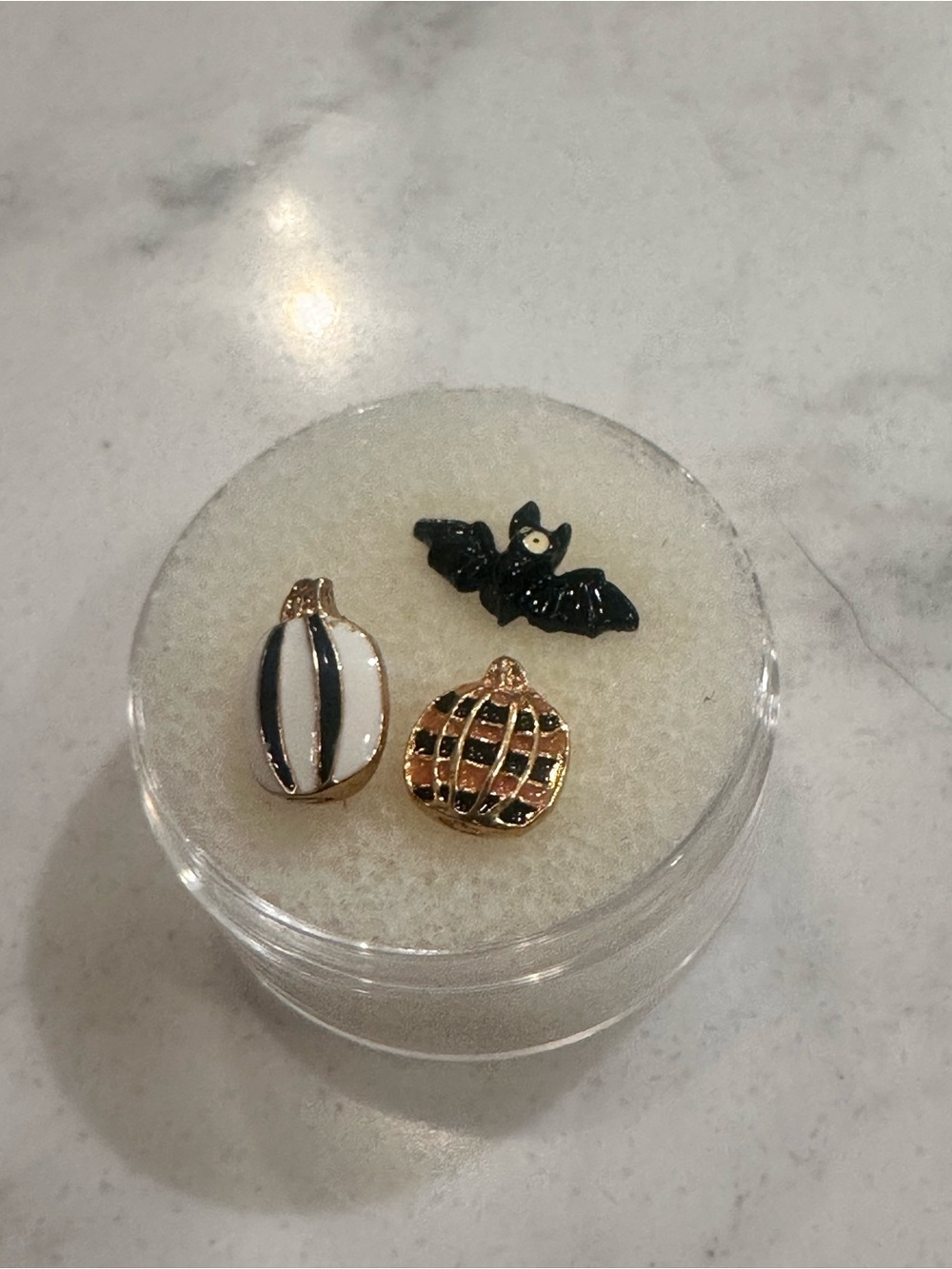 Origami Owl Halloween Pumpkin and Bat Enamel Charms Black, White, Gold
